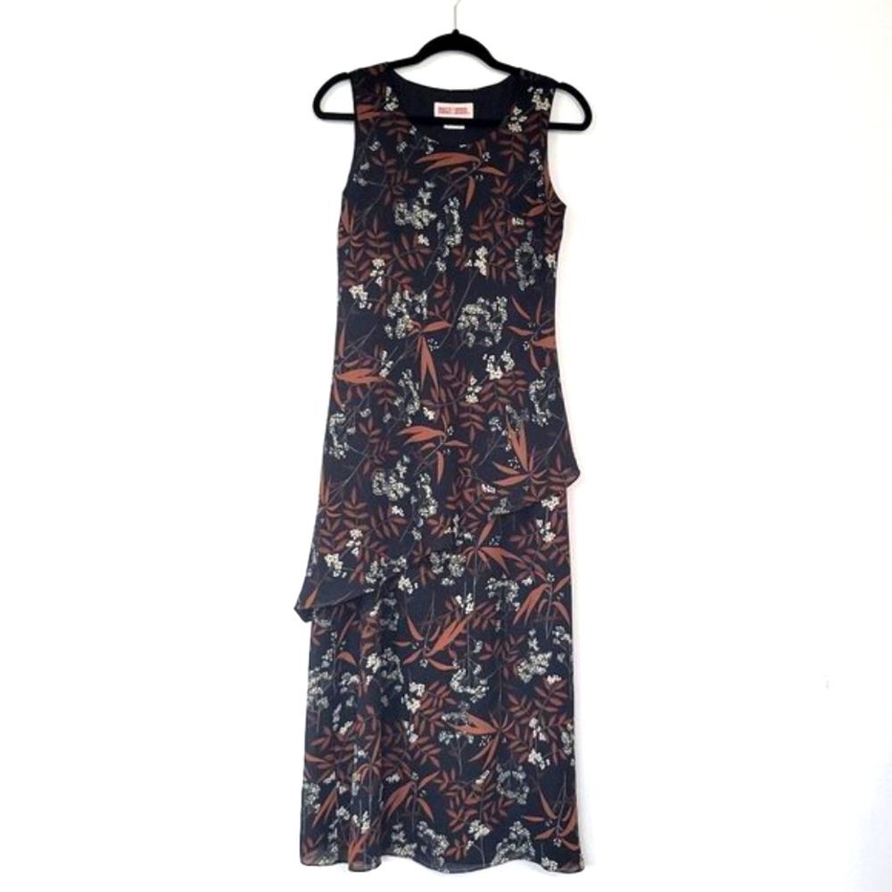 Vintage 90s Maggy London Asymmetrical Dark Floral Midi Dress Whimsigoth